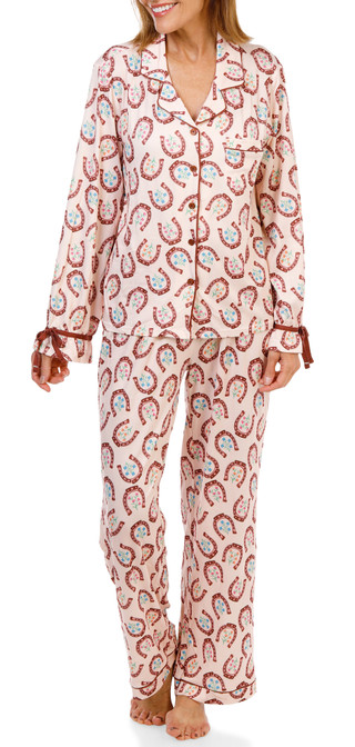 Thumbnail 1: Haute Dreamz Women's 2 Pc Horseshoes & Flowers Pajama Pants Set 