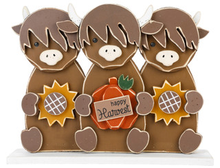 Thumbnail 1: Autumn Gatherings 20x15.5 Wood Happy Harvest Highland Cow Trio Home Accent 
