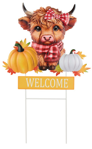 Thumbnail 1: Autumn Gatherings 26 in Harvest Welcome Highland Cow Yard Stake 