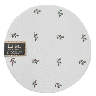 Thumbnail 1: Nicole Miller 4 Pk Christmas Holly Round Placemats 