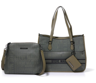 Thumbnail 1: Steve Madden 3 Pc Logo Print Large Tote with Satchel & Card Case Keychain 