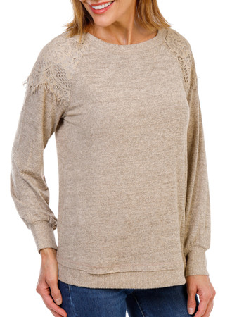 Thumbnail 1: Anneliese Women's Long Sleeve Hacci Lace Shoulder Top 