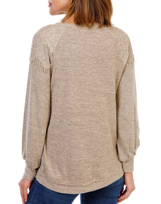 Thumbnail 2: Anneliese Women's Long Sleeve Hacci Lace Shoulder Top 