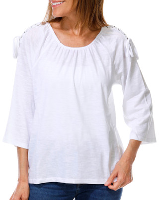 Thumbnail 1: Stella Parker Women's 3/4 Sleeve Off-the-Shoulder Top w/ Metal Rings 