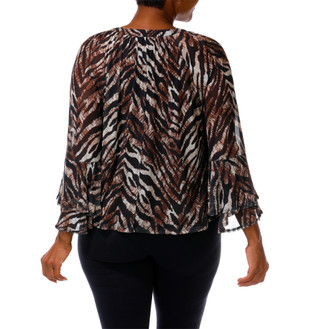 Thumbnail 3: Ava & Grace Women's Plus Bell Sleeve Tie Front Keyhole Blouse 