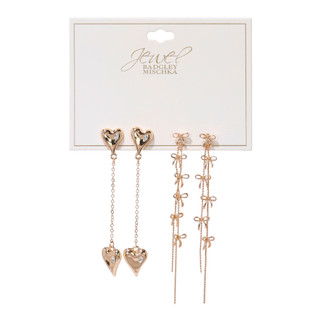 Thumbnail 1: BADGLEY MISCHKA 2 Pk Gold Heart & Bow Drop Earrings 