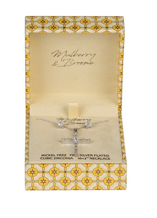 Thumbnail 1: Mulberry & Broome Silver Plated Cubic Zirconia Cross Necklace & Earrings Set  