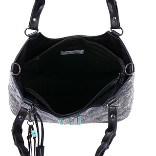 Thumbnail 6: Anneliese Embossed Braided Handled Tote with Bead & Tassel Charms 