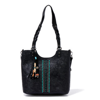 Thumbnail 2: Anneliese Embossed Braided Handled Tote with Bead & Tassel Charms 