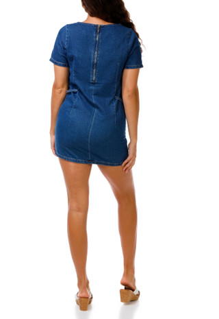 Thumbnail 3: JAPNA Junior's Short Sleeve Denim Side Buckle Dress 