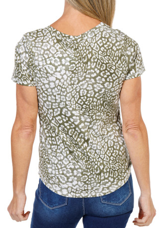 Thumbnail 1: Blue Sol Women's Short Sleeve Olive Leopard Print Luxey Tee 