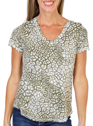 Thumbnail 2: Blue Sol Women's Short Sleeve Olive Leopard Print Luxey Tee 