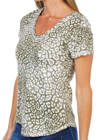 Thumbnail 4: Blue Sol Women's Short Sleeve Olive Leopard Print Luxey Tee 