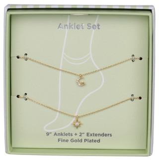 Thumbnail 2: Danecraft Gold Plated 2-Piece Moonstar Anklet 