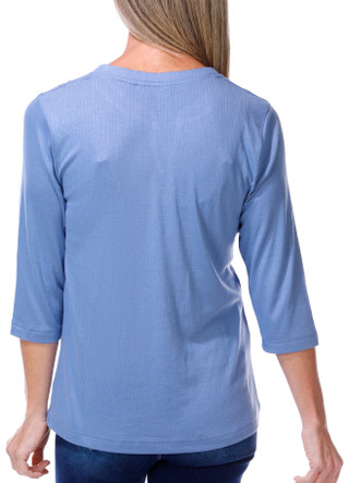 Thumbnail 1: Lands End Women's 3/4 Sleeve Ribbed Collared Henley 