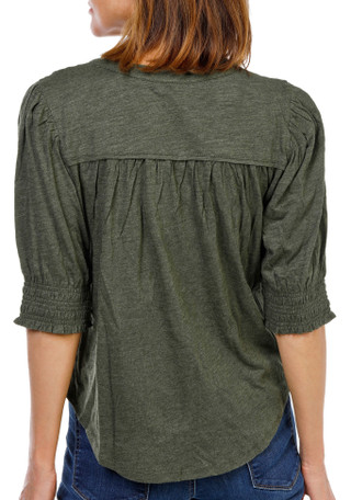Thumbnail 3: Democracy Women's Petite 3/4 Sleeve Pintuck Split Neck Top 
