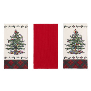 Thumbnail 3: Spode 3 Pk Christmas Tree Tartan Kitchen Towels 