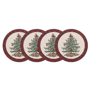 Thumbnail 3: Spode 4 Pk Christmas Tree Tartan Round Placemats 