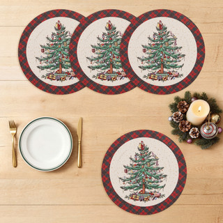 Thumbnail 5: Spode 4 Pk Christmas Tree Tartan Round Placemats 