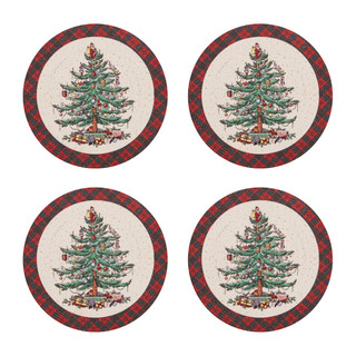Thumbnail 8: Spode 4 Pk Christmas Tree Tartan Round Placemats 