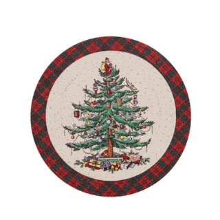 Thumbnail 10: Spode 4 Pk Christmas Tree Tartan Round Placemats 