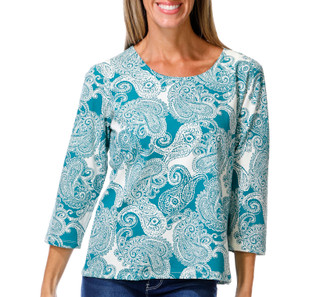 Thumbnail 2: Hearts of Palm Women's 3/4 Sleeve Paisely Scoop Neck Top 