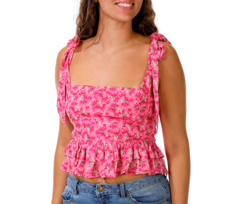 Thumbnail 2: LUSH Juniors' Tie Sleeve Floral Smocked Tank  