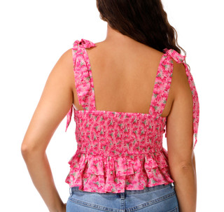 Thumbnail 3: LUSH Juniors' Tie Sleeve Floral Smocked Tank  