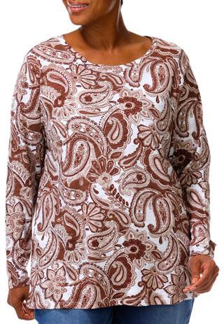 Thumbnail 1: Blue Sol Women's Long Sleeve Paisley Scoop Neck Top 