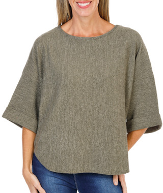 Thumbnail 1: MAX STUDIO Women's Petite 3/4 Relaxed Wide Sleeve Solid Rib Knit Top 