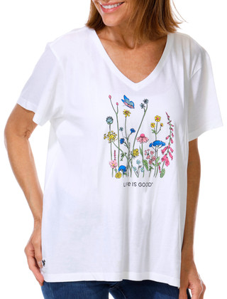 Thumbnail 2: Life is Good Women's Short Sleeve V-Neck Butterfly Garden Tee 