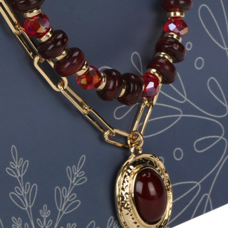 Thumbnail 1: C&C California Gold Tone Layered Beaded Necklace with Oval Pendant 