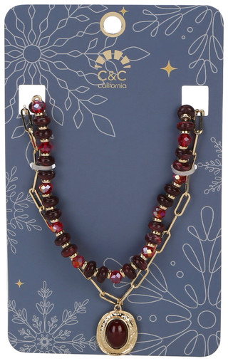 Thumbnail 2: C&C California Gold Tone Layered Beaded Necklace with Oval Pendant 