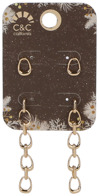 Thumbnail 1: C&C California 2 Pc Gold Tone Chain Link Earrings Set 