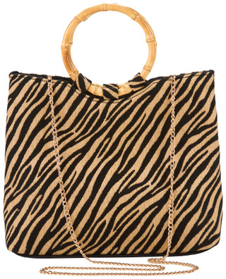 Thumbnail 3: . Savanna Zebra Print Bag w/ Round Bamboo Handles 