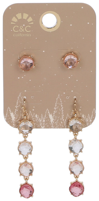 Thumbnail 1: C&C California 2 Pc Gold Tone Drop Earrings Set 