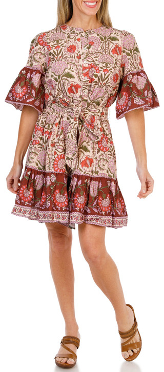 Thumbnail 3: FARMERS MARKET Women's Short Sleeve Button Up Floral Dress w/ Belt  