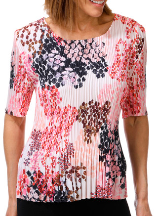 Thumbnail 3: Milano Women's Elbow Sleeve Pleated Crew Neck Print Top 