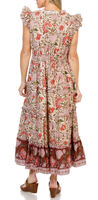 Thumbnail 3: FARMERS MARKET Women's Cap Sleeve Floral Ruffle Tiered Midi Dress  