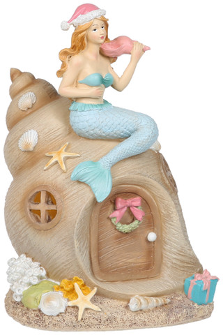 Thumbnail 2: Fancy That 10 In LED Christmas Mermaid Shell House Figurine  