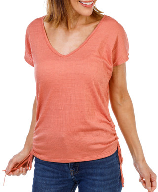 Thumbnail 2: MAX STUDIO Women's Cap Sleeve Crinkle Jersey Side Cinch V-Neck Top 