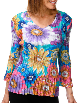 Thumbnail 3: Milano Women's 3/4 Sleeve Floral Print Pleated Top 