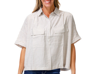 Thumbnail 3: MAX STUDIO Women's Short Sleeve Striped Button Top 