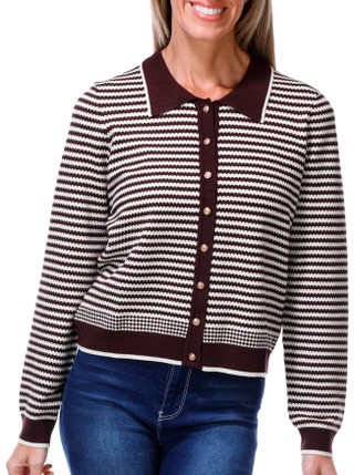 Thumbnail 1: Adrianna Papell Women's Long Sleeve Striped Button Down Cardigan 