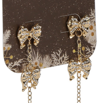 Thumbnail 2: C&C California 2 Pc Gold Tone Rhinestone Bow Earrings Set 