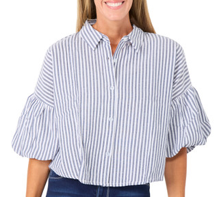 Thumbnail 2: LIV LOS ANGELES Women's 3/4 Sleeve Collared Puff Sleeve Top 