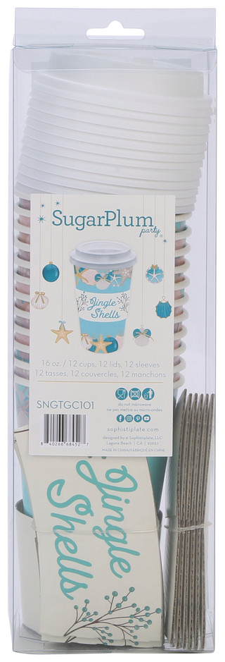 Thumbnail 2: Sugar Plum Party 12 Pk 16 oz Jingle Shells Christmas Paper Cups w/ Lids  
