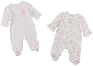 Thumbnail 2: Little Me 2 Pk Baby Girls Long Sleeve Floral Footie Sleepers 