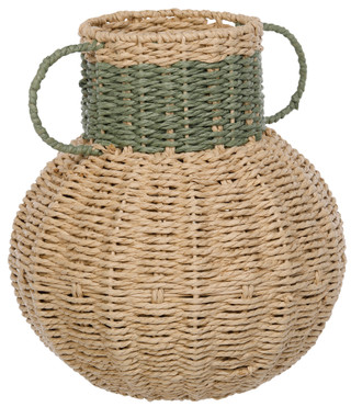 Thumbnail 1: Bluestone Decor Round Woven Decorative Vase Home Accent with Dual Handles 