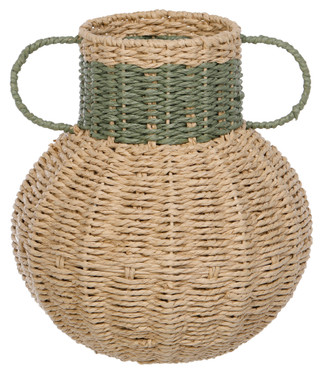 Thumbnail 4: Bluestone Decor Round Woven Decorative Vase Home Accent with Dual Handles 